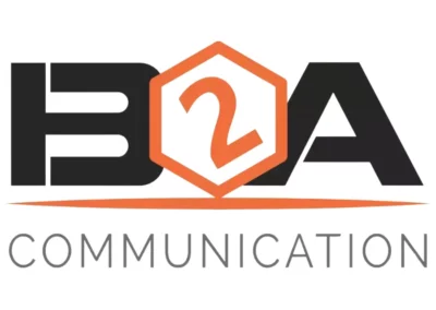 Logo de B2A Communication – Partenaire de l’Atelier Brod’Art Créations pour des projets de marquage textile en communication visuelle.
