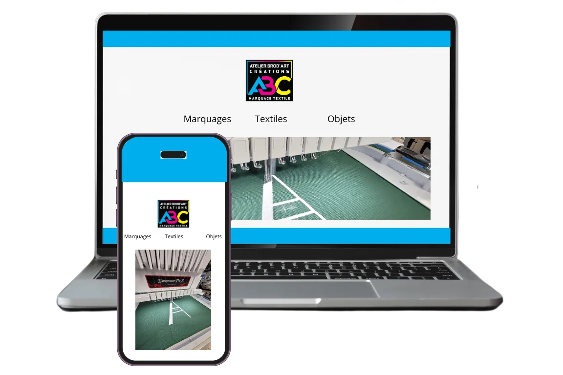 Aperçu du site Atelier Brod’Art Créations sur ordinateur portable et smartphone — design responsive et professionnel