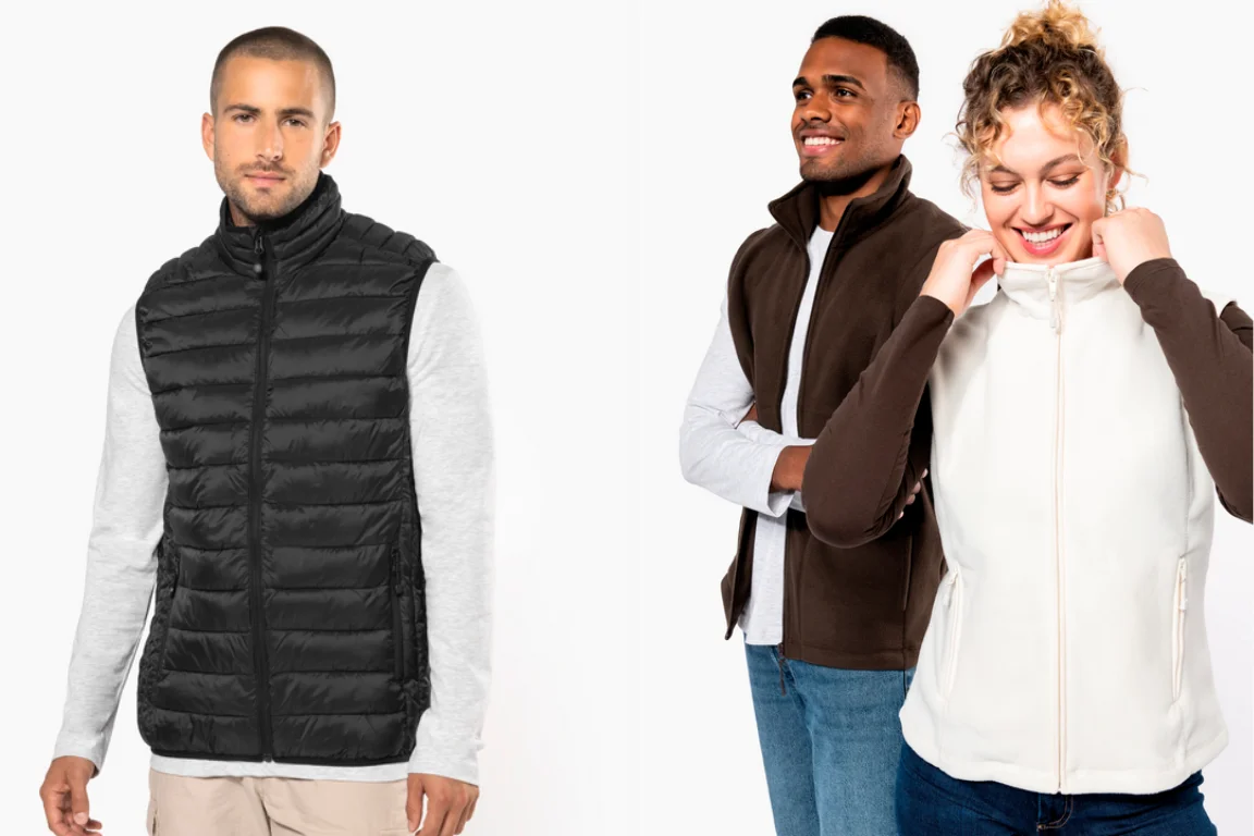 Doudounes et polaires sans manches pour homme et femme — textiles personnalisables professionnels