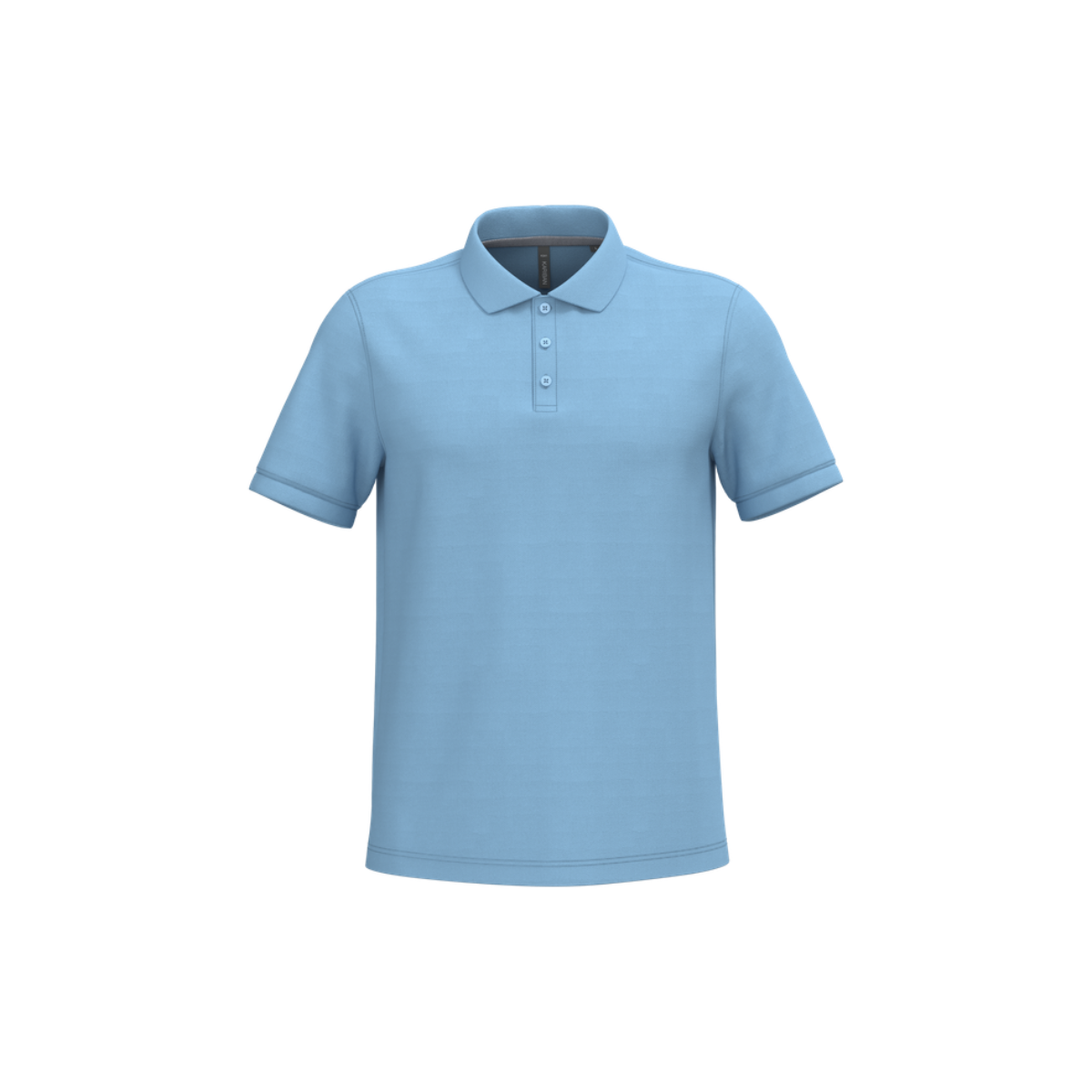 Polo homme bleu ciel en vue de face sur fond transparent — textile à personnaliser par broderie ou impression